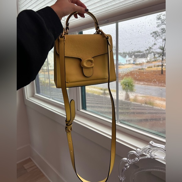 COACH Tabby Top Handle Leather Satchel in Brass/Retro Yellow - Picture 4 of 7